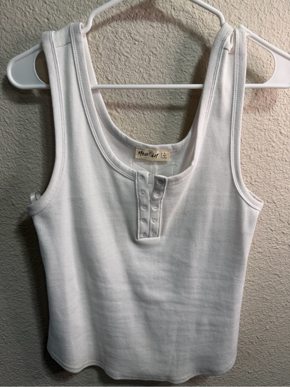 New Arrival White Ribbed Tank with Snap Placket